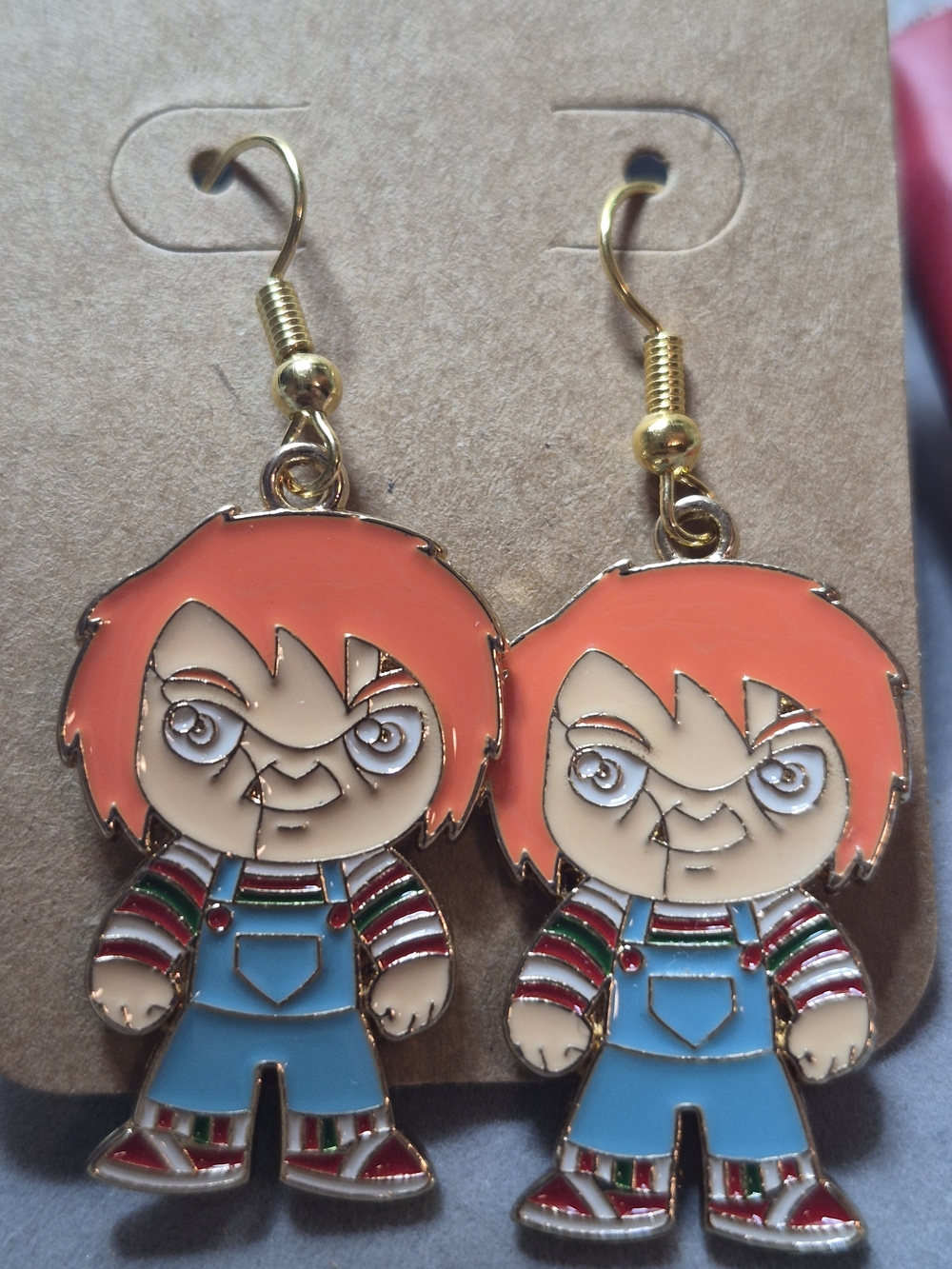 Chucky-Inspired  Earrings Gold Tone